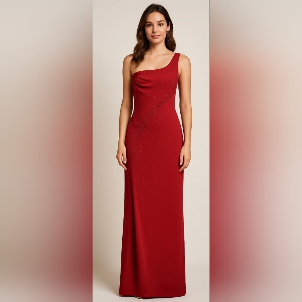 Rampage One Shoulder Maxi Gown Dress size XS/S Red Sequin High Slit Formal